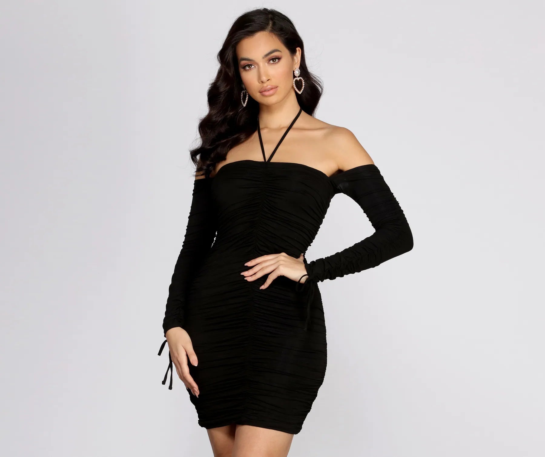 Ruching Into It Off Shoulder Mini Dress