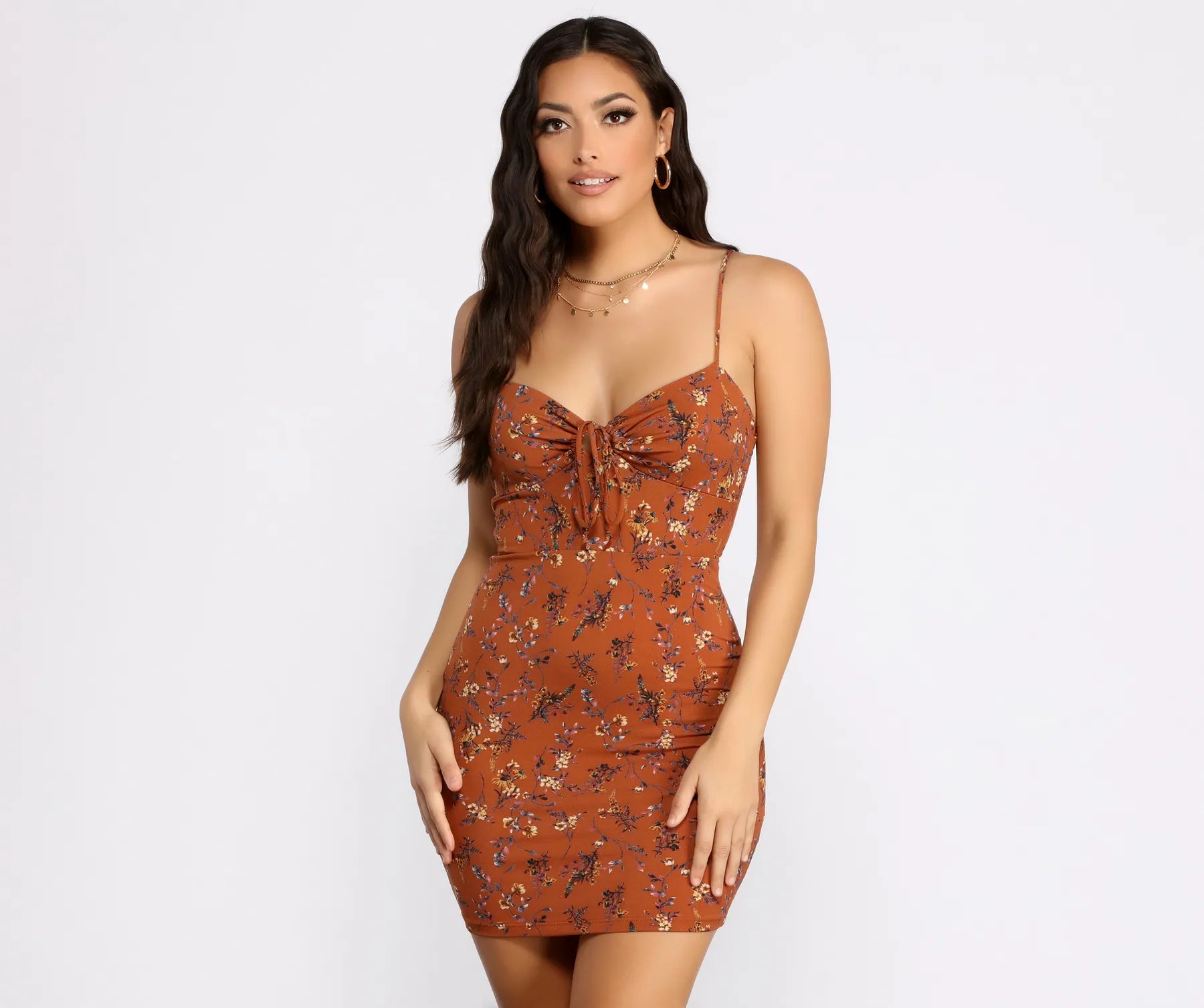 Dreamy In Florals Tie Front Mini Dress