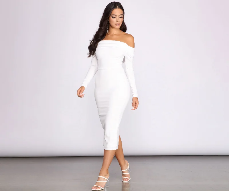 Petra Crepe Off Shoulder Midi Dress