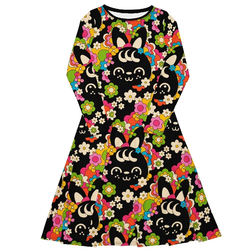 POPBUNNY black - Midi dress with long sleeves and pockets