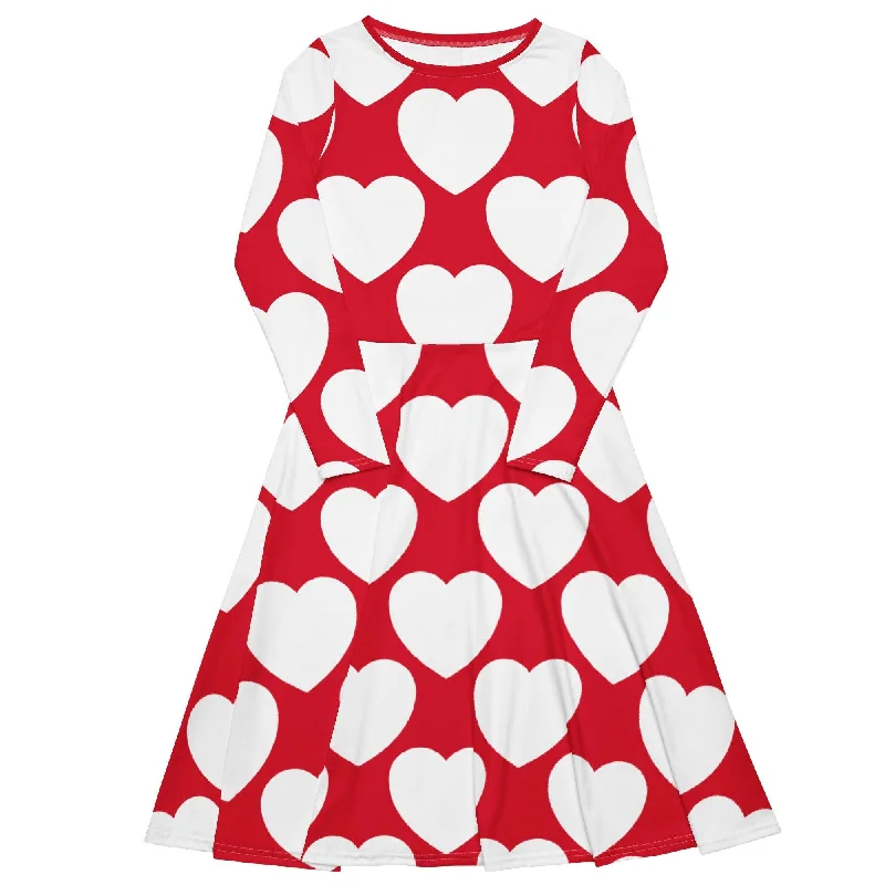 ELLIE LOVE red white - Midi dress with long sleeves and pockets