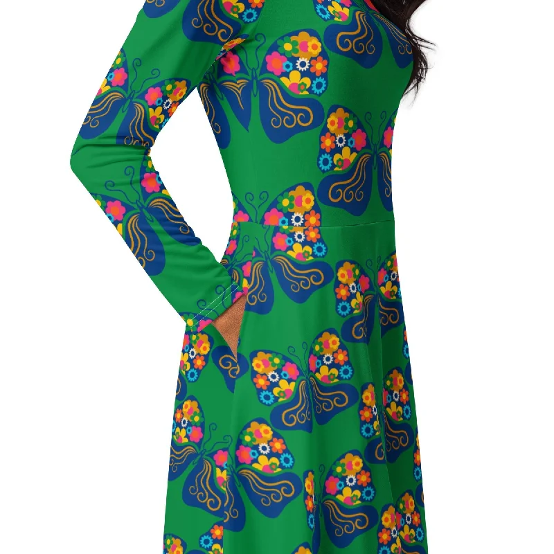 FAB FLOVERYFLY green - Midi dress with long sleeves and pockets