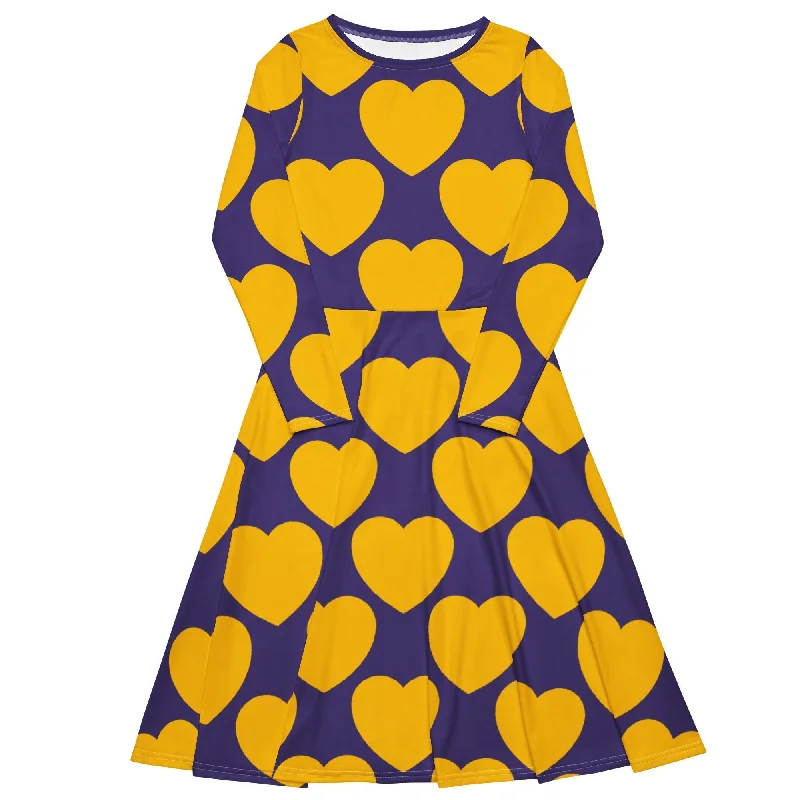 ELLIE LOVE yellow purple - Midi dress with long sleeves and pockets