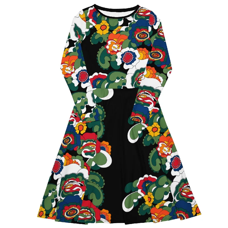 GROOVY KURBITS black - Midi dress with long sleeves and pockets