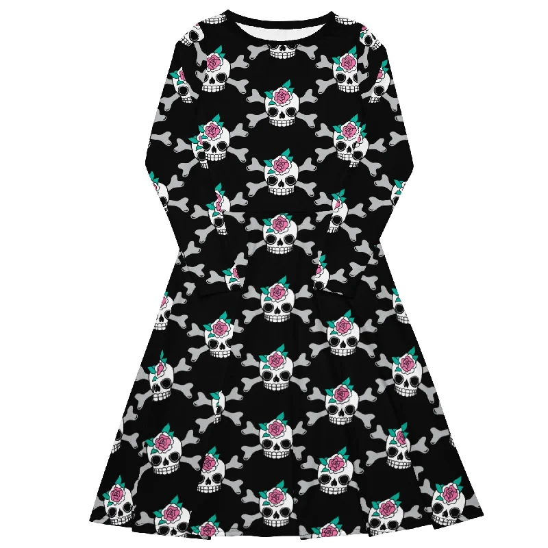 SKULLROSE black - Midi dress with long sleeves and pockets