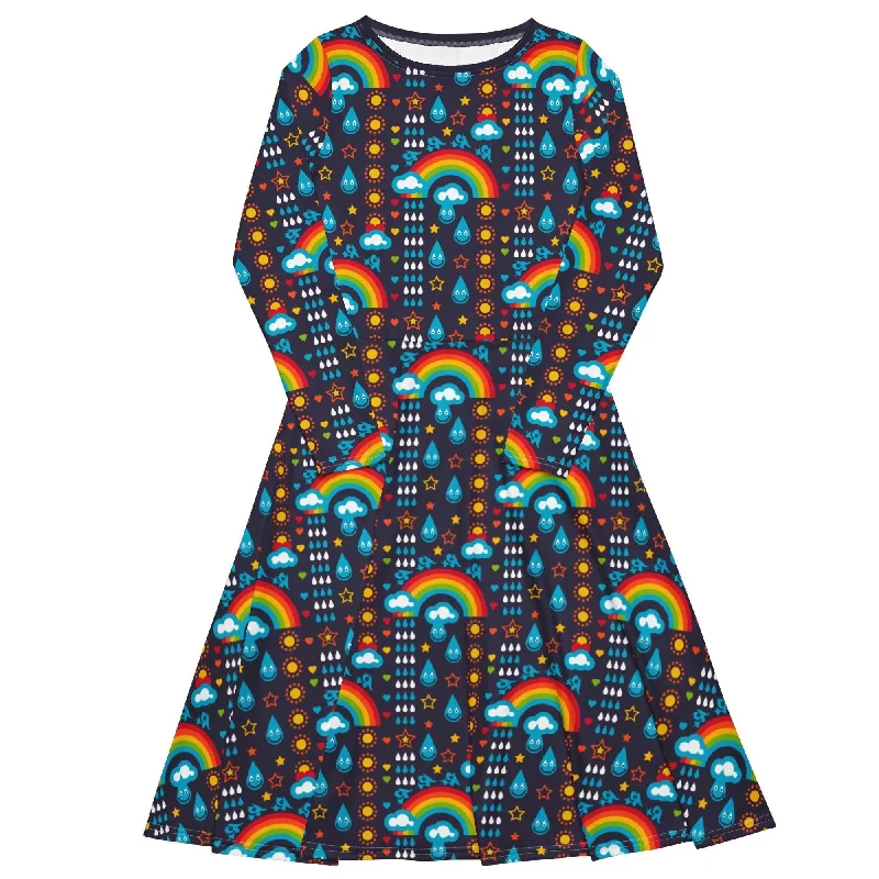 RAINBOWPHANT blue - Midi dress with long sleeves and pockets