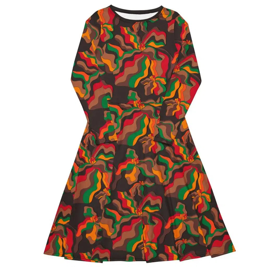 SASSY IRIS retro - Midi dress with long sleeves and pockets