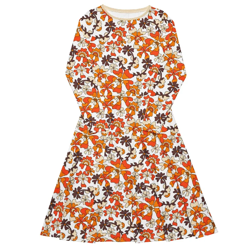 MISS PENNY orange white - Midi dress with long sleeves and pockets