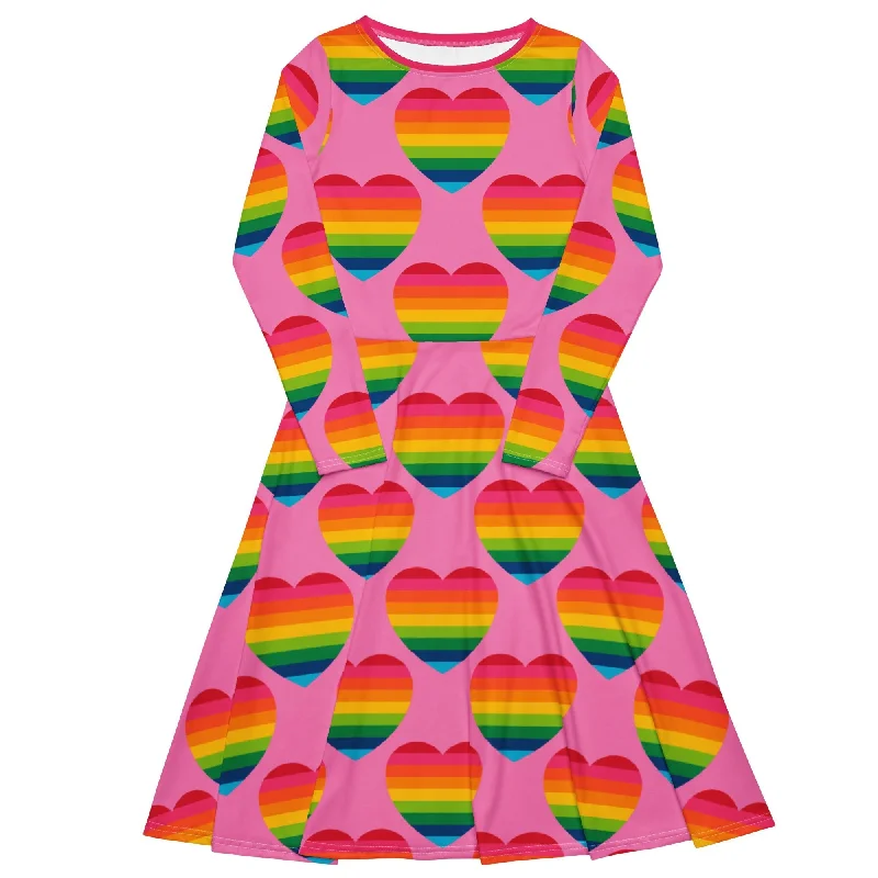 ELLIE LOVE rainbow pink - Midi dress with long sleeves and pockets