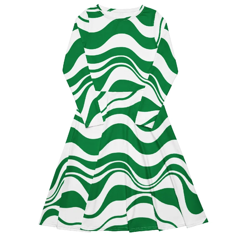 ENERGY WAVES green - Midi dress with long sleeves and pockets