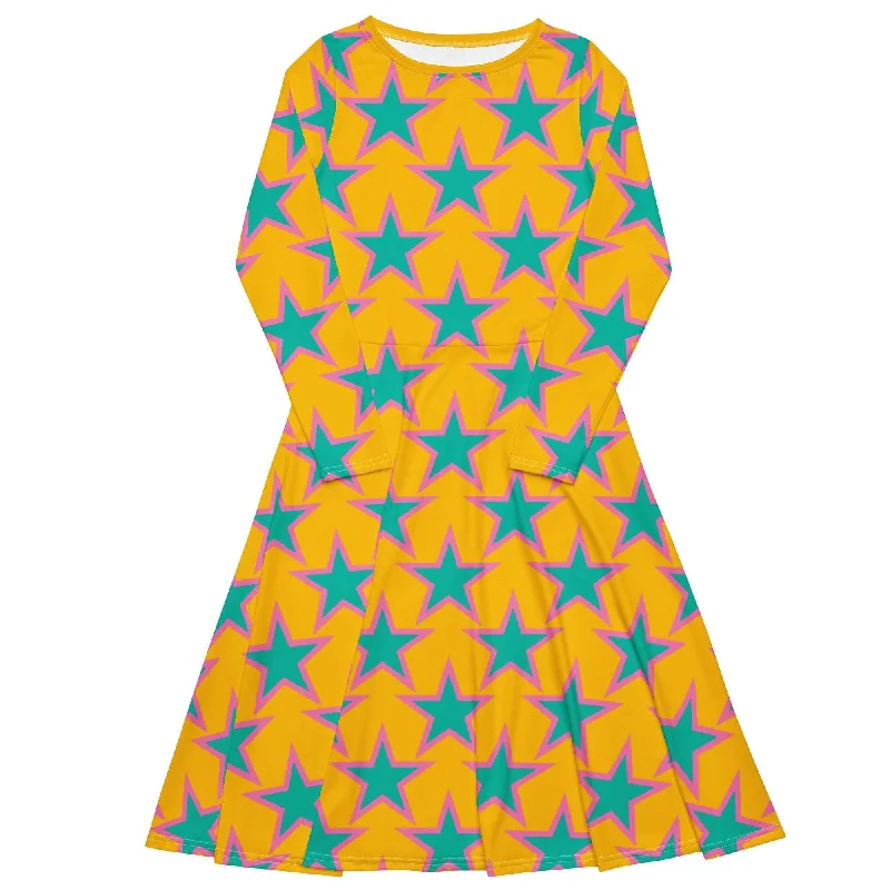 ELLIE STAR yellow - Midi dress with long sleeves and pockets