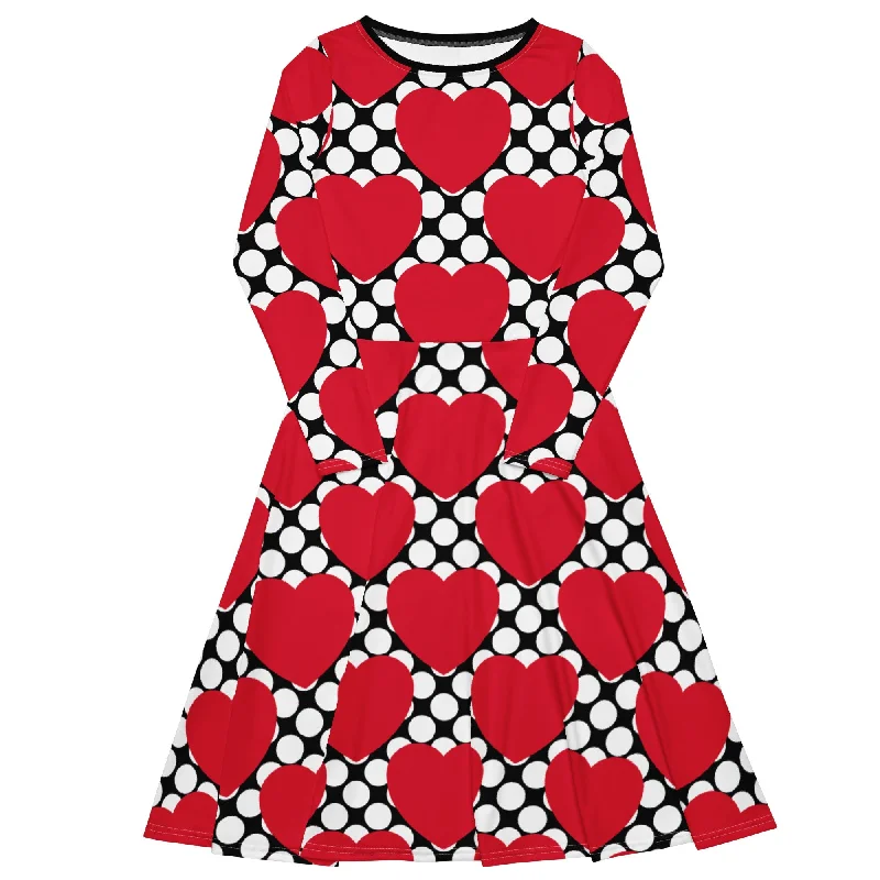 ELLIE LOVE DOT red black - Midi dress with long sleeves and pockets