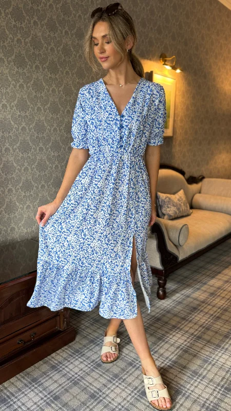 Sammy Blue Floral Button Down Midi Dress