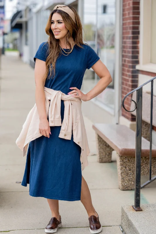 Vintage Side Slit Midi Tee Dress