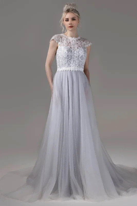 A-Line Court Train Lace Tulle Wedding Dress CW2812