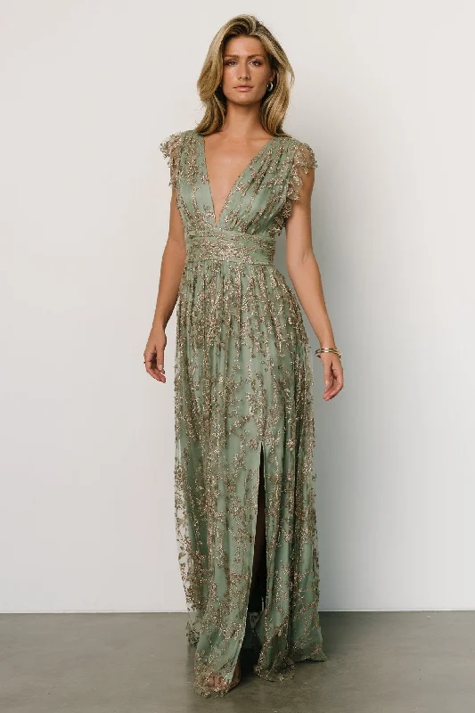 Arlene Shimmer Gown | Sage + Gold