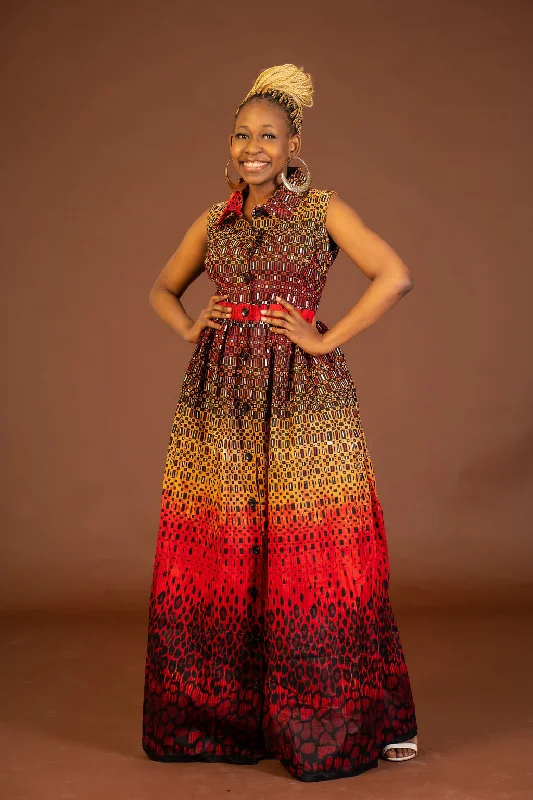 Awah Ankara Maxi Dress | Red and Yellow African Print