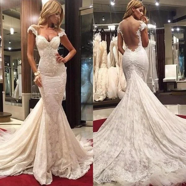 Delicate Mermaid Lace Appliques Wedding Dress With Court Train-710877