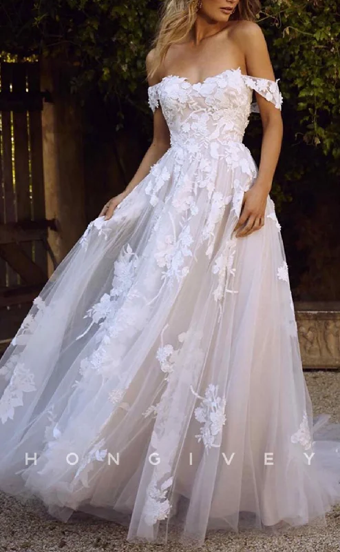 H0918 - Fully Floral Lace Embroidered Tiered With Train Long Wedding Dress