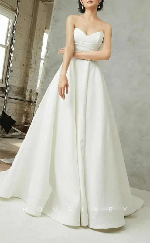 H0948 - Simple Couture Strapless Ruched With Train Long Wedding Dress