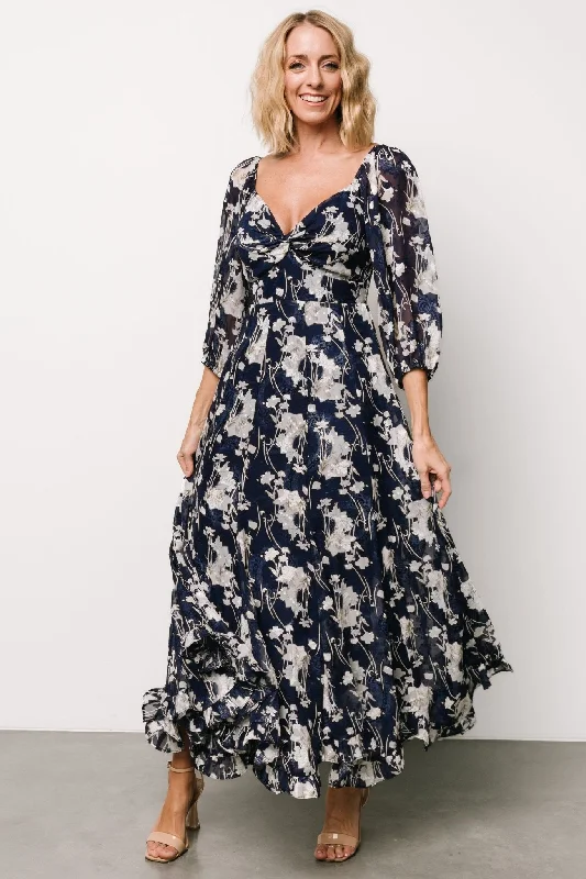 Estefania Maxi Dress | Navy + Off White Floral