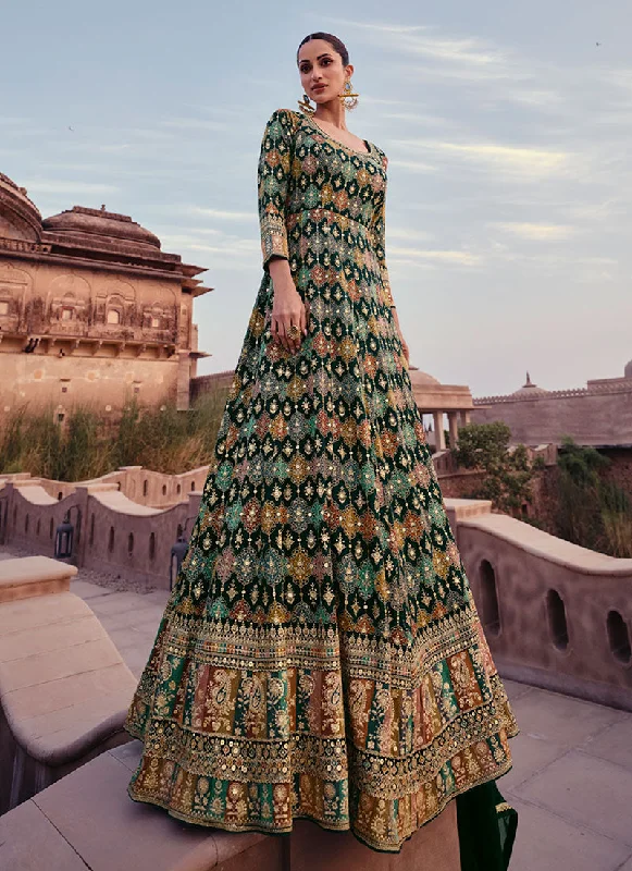 Green Thread And Sequence Embroidery Anarkali Gown