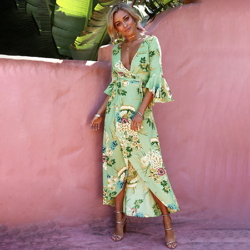 Israella Floral Wrap Maxi Dress - Sage - FINAL SALE