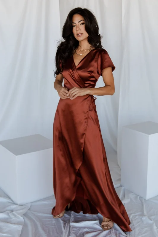 Krystal Satin Wrap Gown | Cinnamon