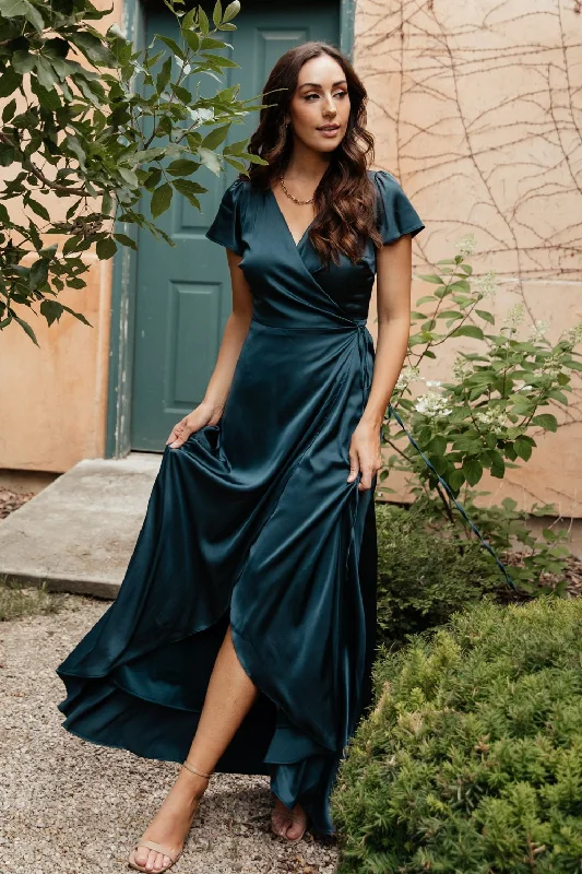 Krystal Satin Wrap Gown | Deep Blue