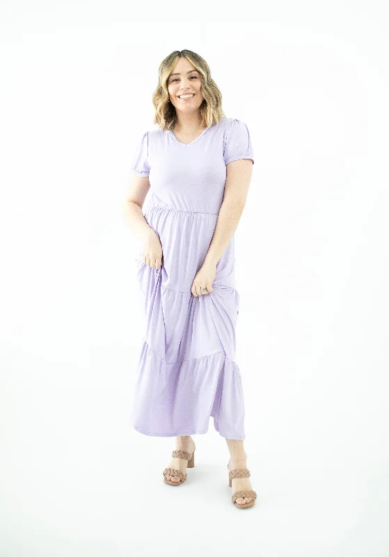 Layla Tiered Midi Dress V-Neck in Lavender (Final Sale)