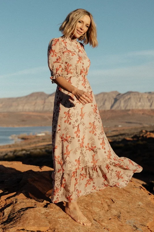 Marie Mock Neck Maxi Dress | Blush Floral