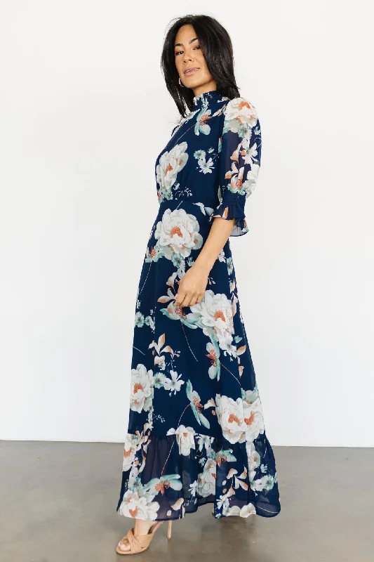 Marie Mock Neck Maxi Dress | Navy Floral