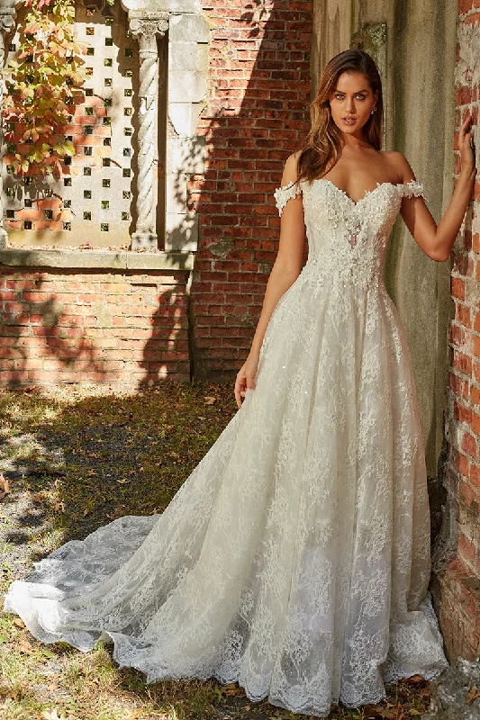 Off-the-shoulder Sweetheart A-line Wedding Gown With Lace Applique-715731