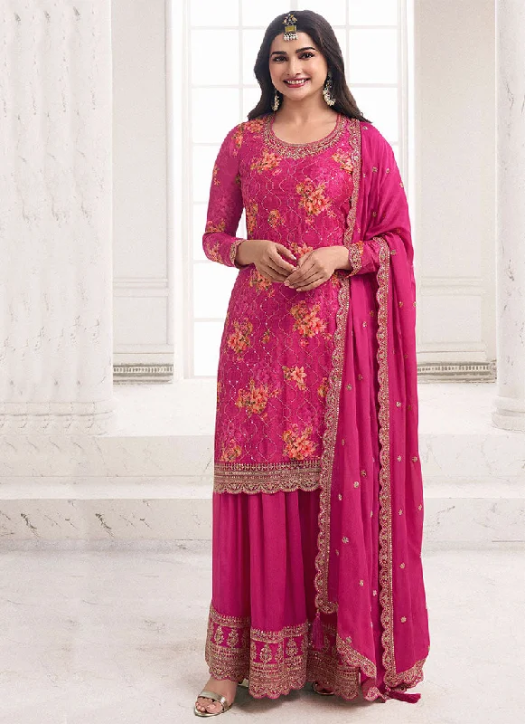 Pink Sequence Embroidery Floral Palazzo Suit