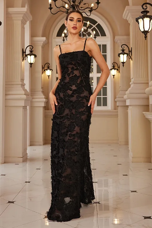 Sensational Sheer Black Lace Maxi Dress