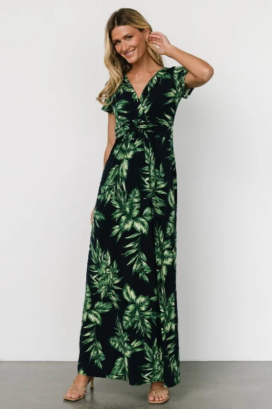 Soleil Maxi Dress | Black Leaf Print