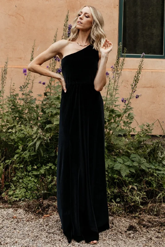 Tatiana Velvet One Shoulder Maxi Dress | Black