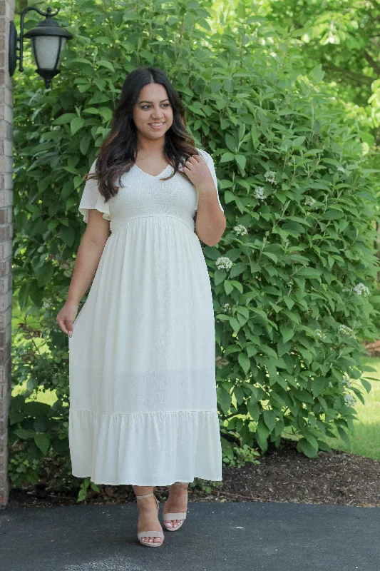 The Ayla Smocked Maxi Dress in Cream (FINAL SALE)