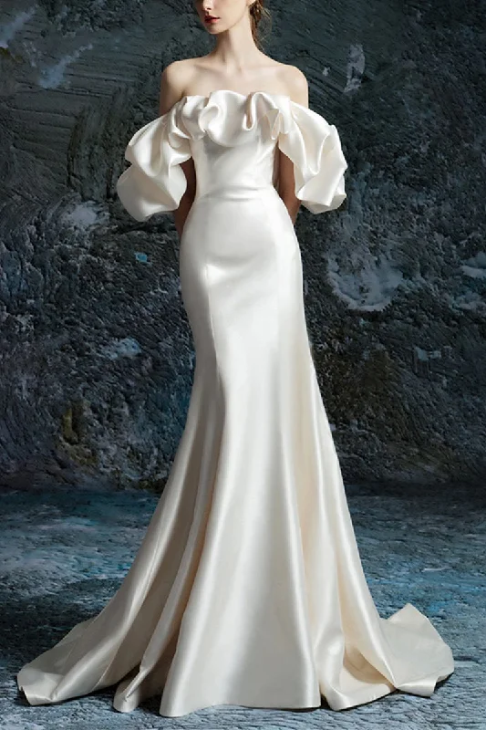 Trumpet-Mermaid Sweep-Brush Train Satin Wedding Dress 738277008321