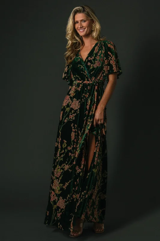 Uma Velvet Maxi Dress | Green Floral