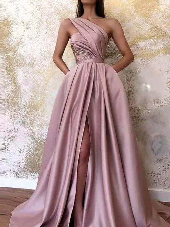 One Shoulder Sleeveless Slit Dress