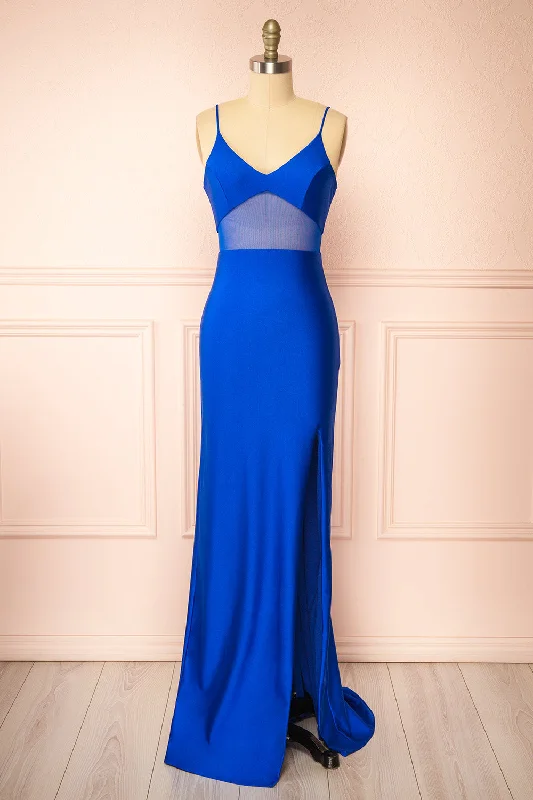 Angelina Blue | Maxi Dress w/ Mesh Underbust