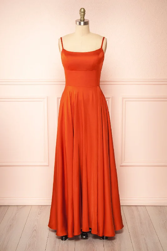 Darcy Rust | Maxi Satin Dress w/ Slit