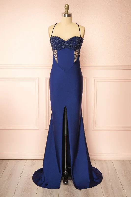 Elaria Navy | Embroidered Fitted Dress