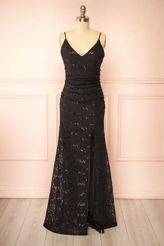 Samy Black | Sparkly Lace Mermaid Dress w/ Slit