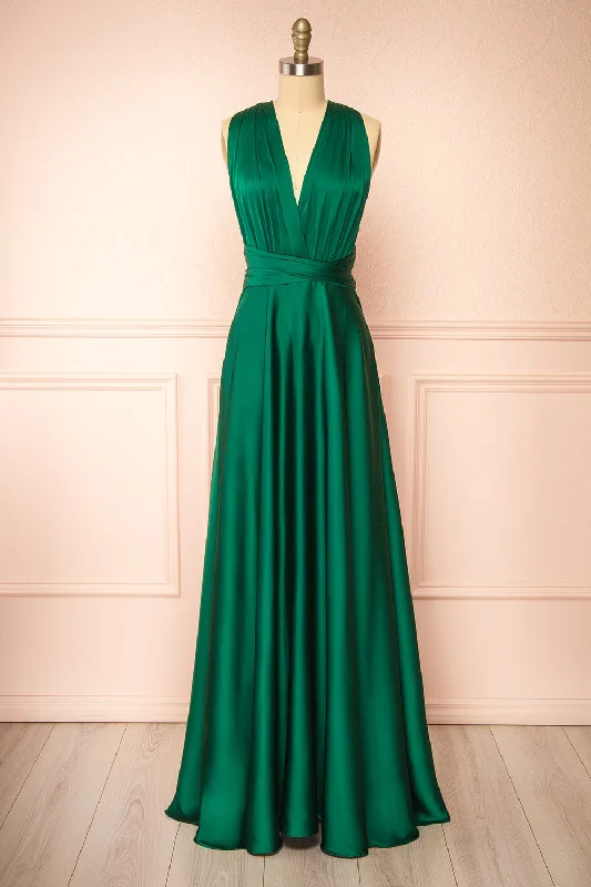 Yayabei | Green Satin Convertible Maxi Dress