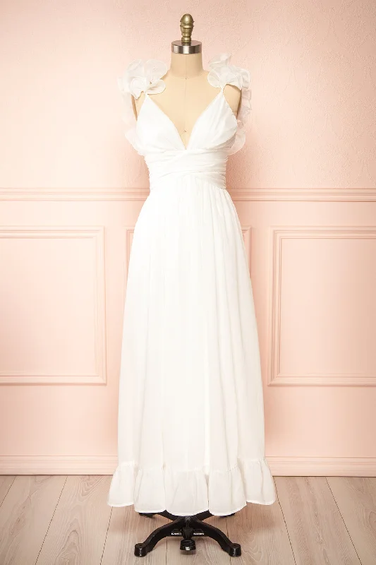 Clemence | Long White Dress w/ Ruffled Straps